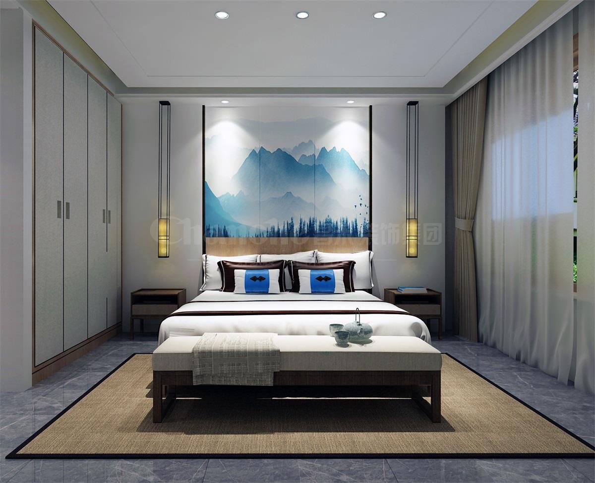 主臥貫穿、白色、灰色，加小許黑色融合的暖色調(diào)讓詩(shī)意棲居，少幾分濃墨重彩，多幾分雅致清寧，并在此感悟生命的智慧。內(nèi)心的平靜才能感悟到生活的大美，美不是符號(hào)，是一種心境，一份怡然，更是一份禪動(dòng)。